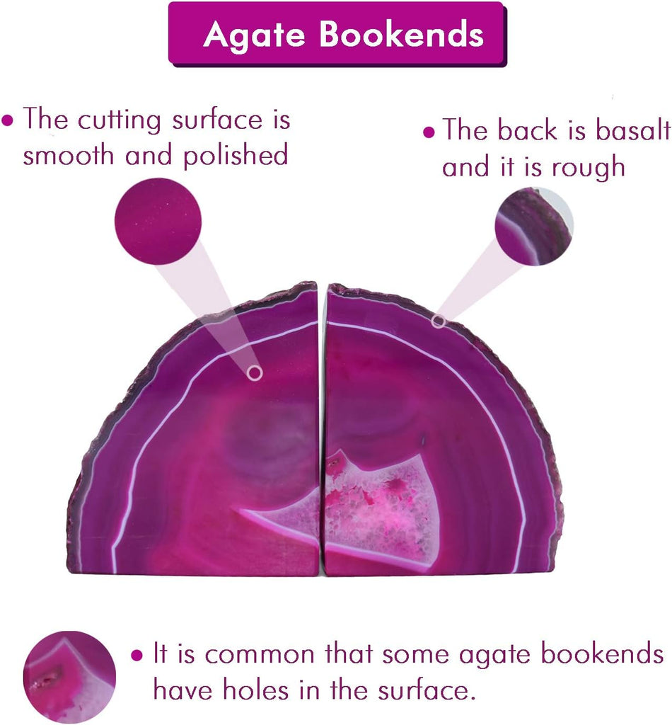 Agate Geode Bookends Silver Electroplated Small Bookends for Shelves, Non-Skid Bookend, Book Stopper for