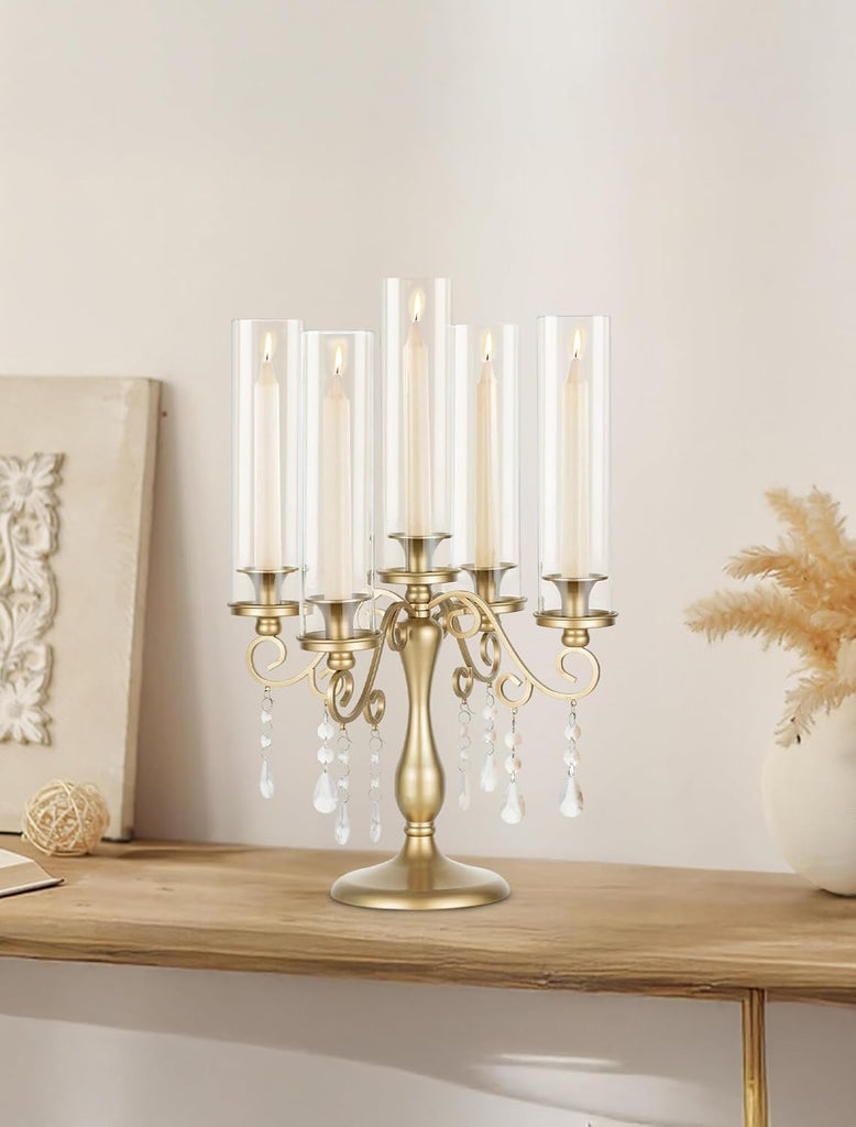Gold Candelabra Candle Holder: 5 Arm Vintage Candelabras Wedding Centerpieces for Table - Candlestick Candle Holders