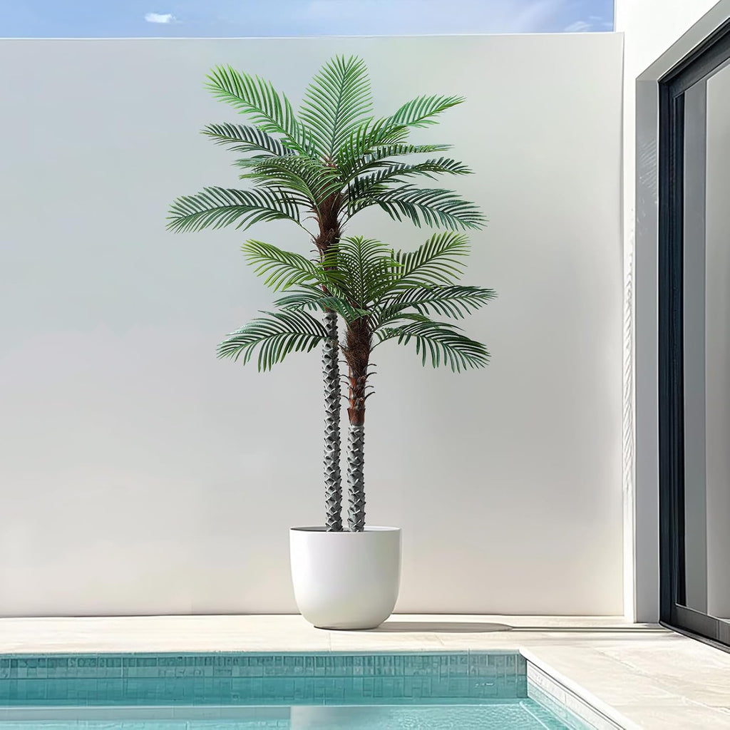 8ft Tall UV Resistant Faux Palm Tree, 96in Artificial Palm Tree Indoor Outdoor, Fake Tree with Real Bark and