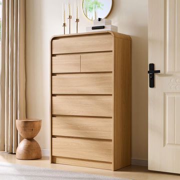 Modern 7 Drawers Dresser , 55" Tall Dressers & Chest of Drawers w/Curved Profile Design, Wood Mid Century Vertical
