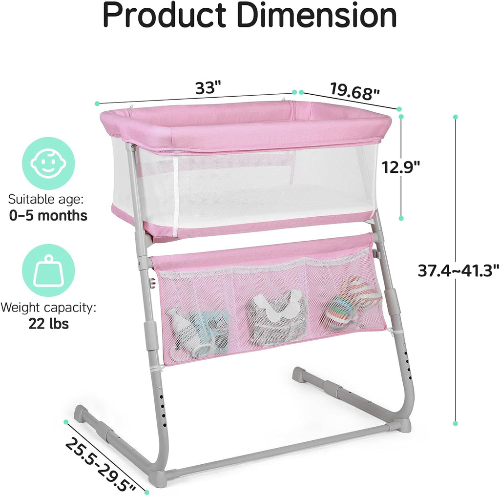 Bassinet Bedside Sleeper,Baby Bassinet Slides Over Bed,5-Position Height Adjustment & Breathable All-Mesh Wall