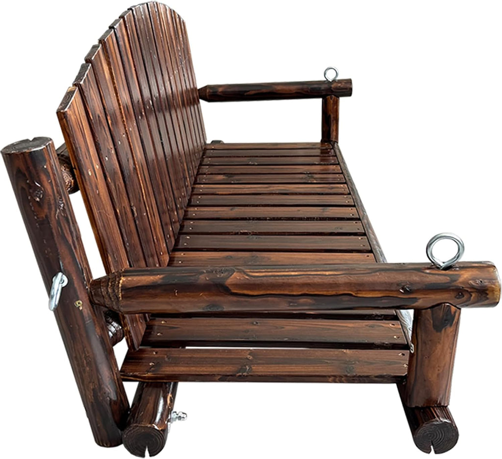 3.5 FT Rustic Log Wooden Porch Swing, Heavy-Duty 900 LBS, Outdoor Hanging Bench , Garden, Yard - Solid Fir Wood
