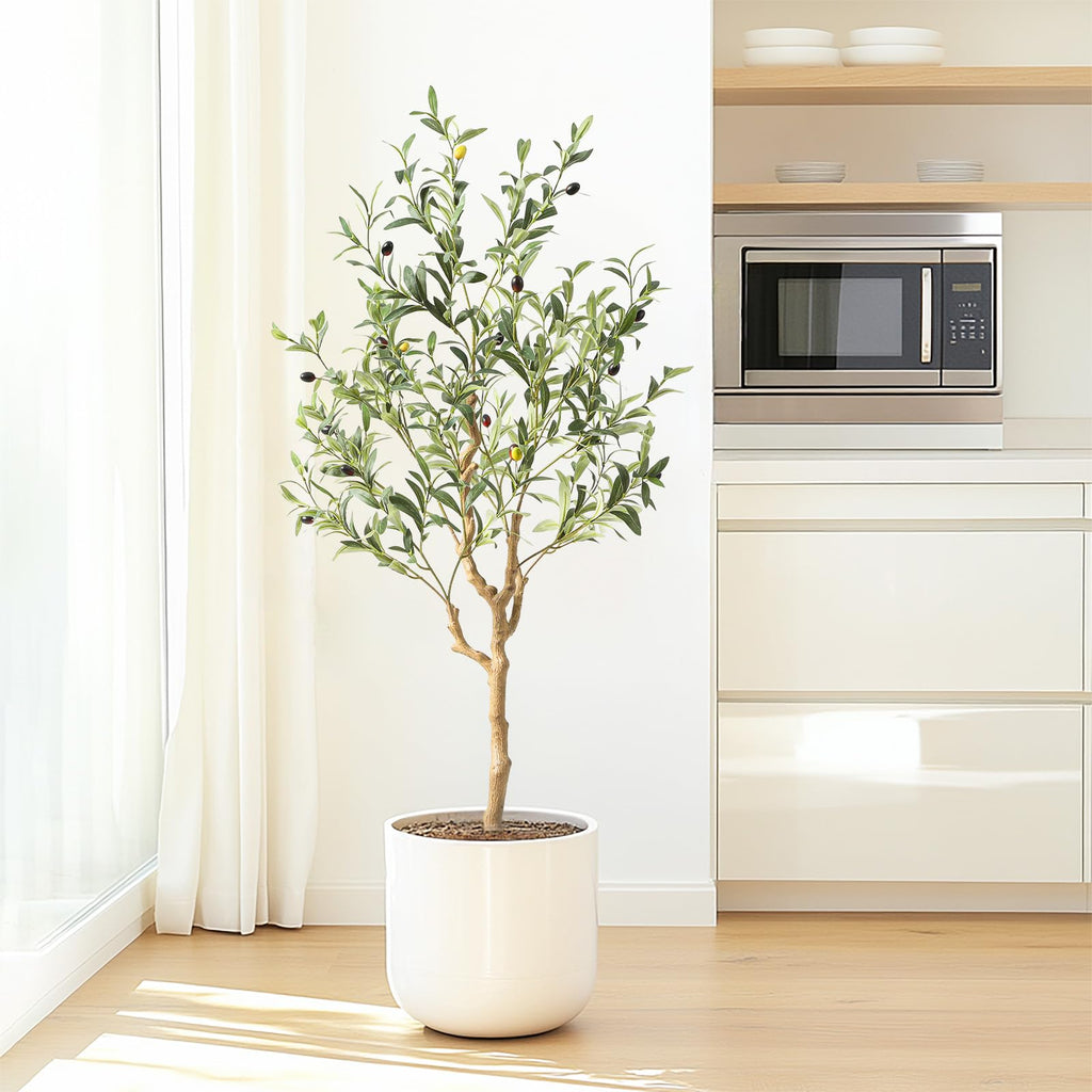 Tall Faux Olive Tree, 4Ft(48in) Realistic Texture Potted Silk Artificial Olive Tree, Fake Olive Trees Indoor Outdoor