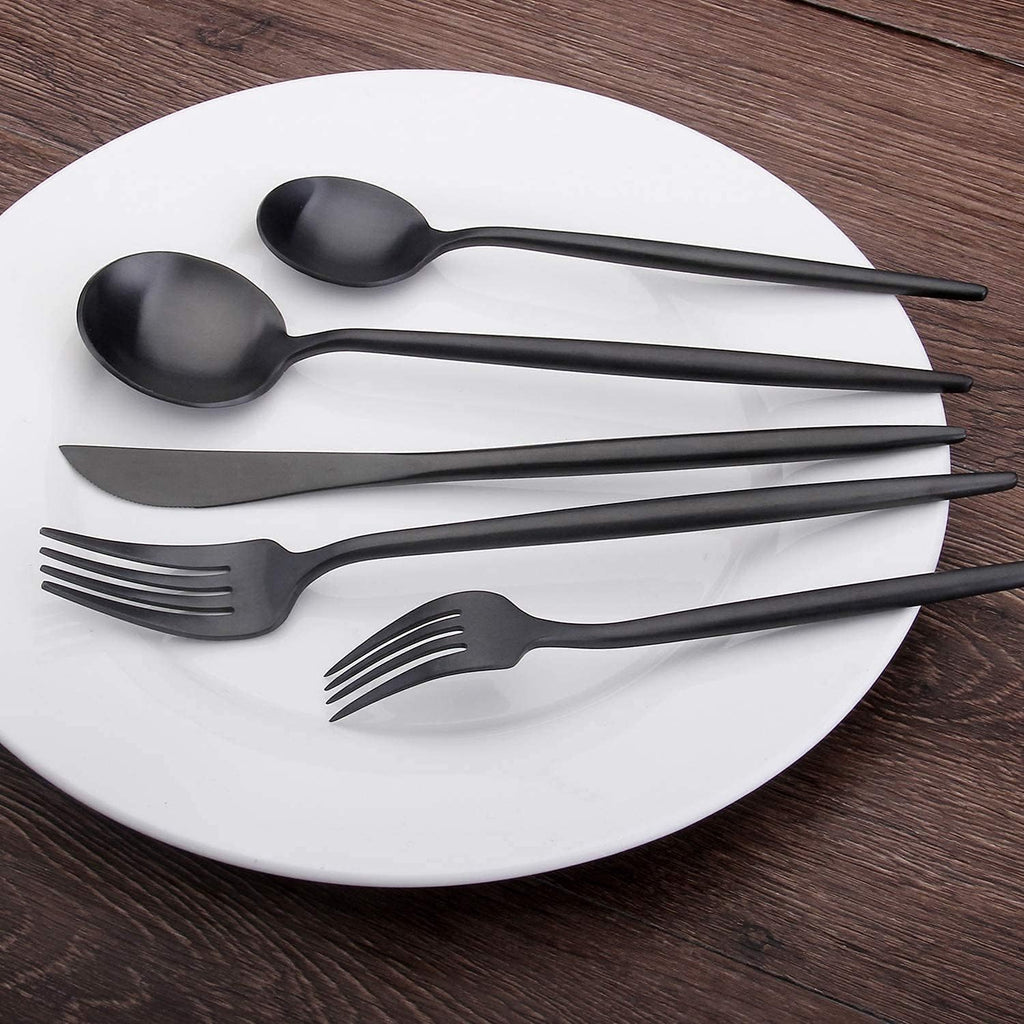 Matte Black Silverware Set, 30-Piece Stainless Steel Satin Finish Flatware Service for 6, Kitchen Utensils