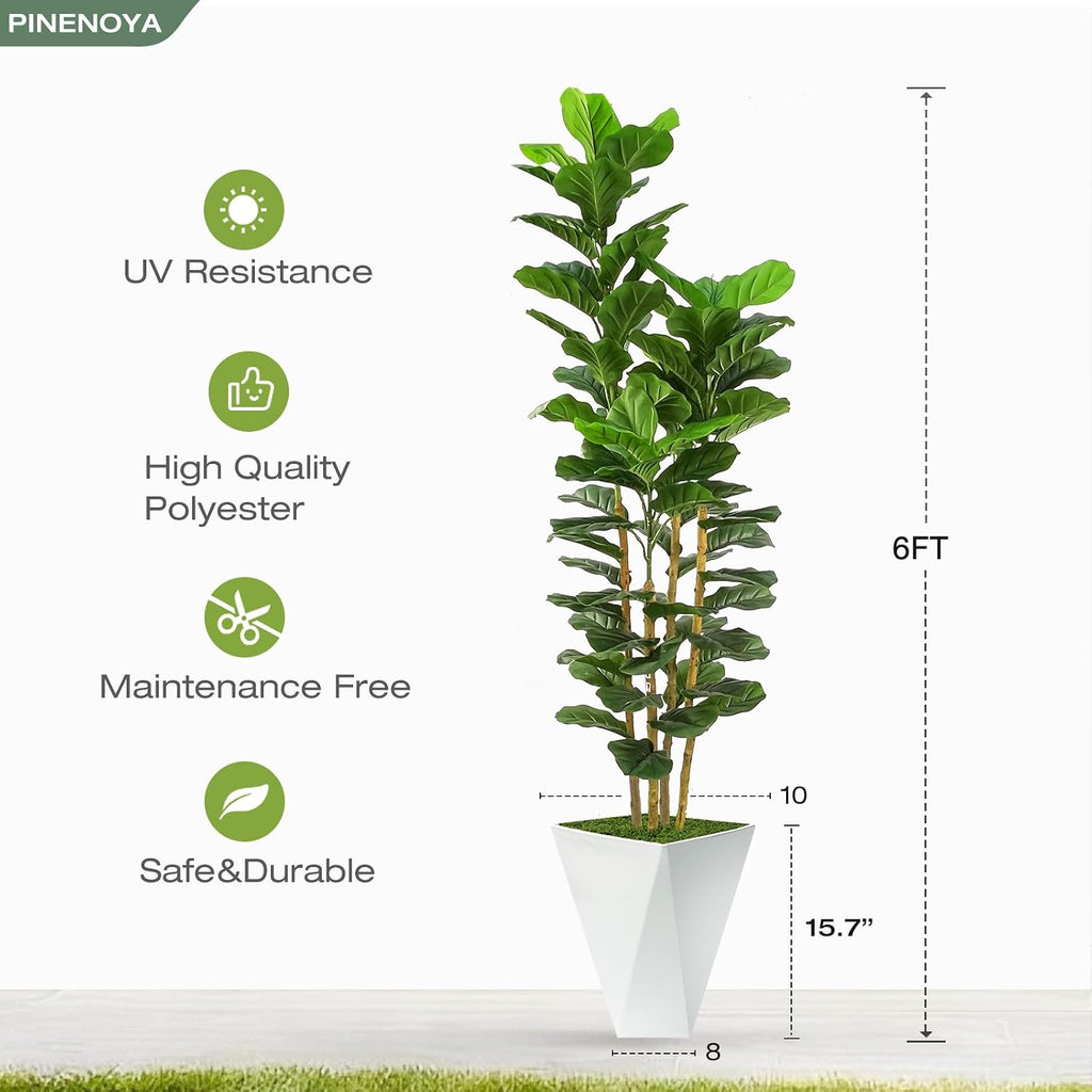 Fiddle Leaf Fig Tree,6ft Tall Fake Plant Indoor with White Planter,Faux Ficus Tree with Natural Wood Trunk Living