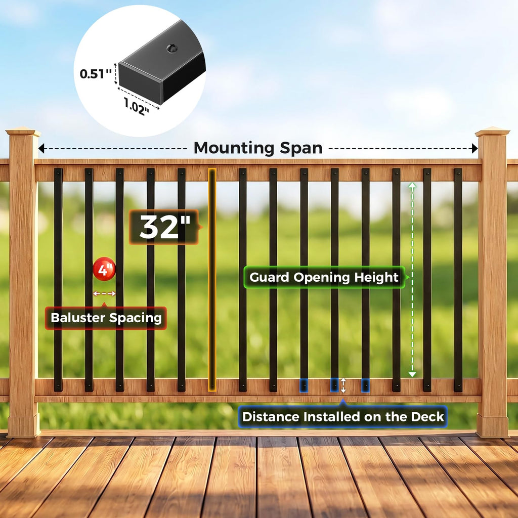 110 Pcs 32"Rectangular Deck Balusters, Straight Spindles Railing Kit