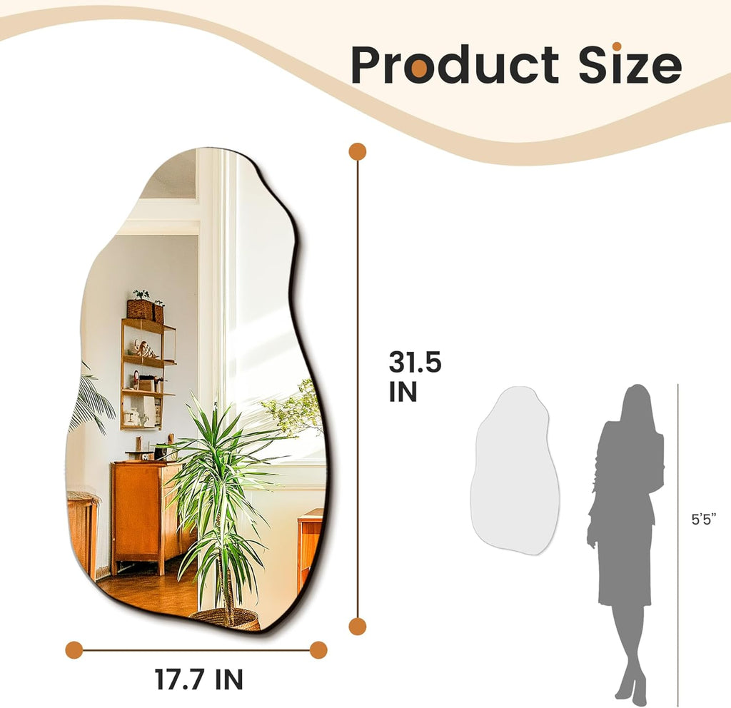 32'' x 18'' Irregular Asymmetrical Wall Mirror Bathroom Entryway, Modern Decorative Mirror Hanging