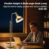 Industrial Adjustable Desk Lamp, Farmhouse Table lamp 29''-38'', Rustic Metal Task Desk Lamp in Brushed Gold Finish