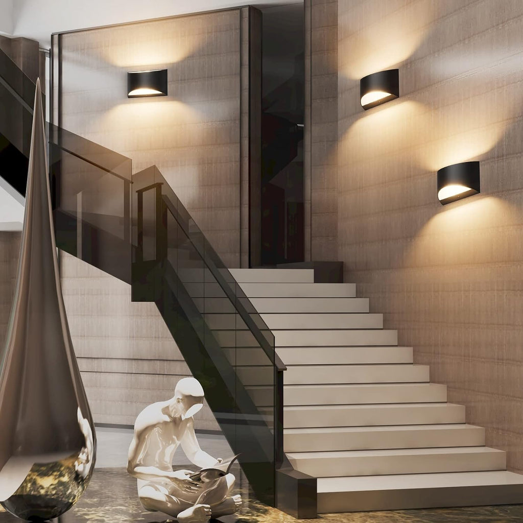 Black Modern LED Wall Sconce Hardwired Indoor Wall Lights Set of 2 Up and Down Wall Mount Light for Living Room