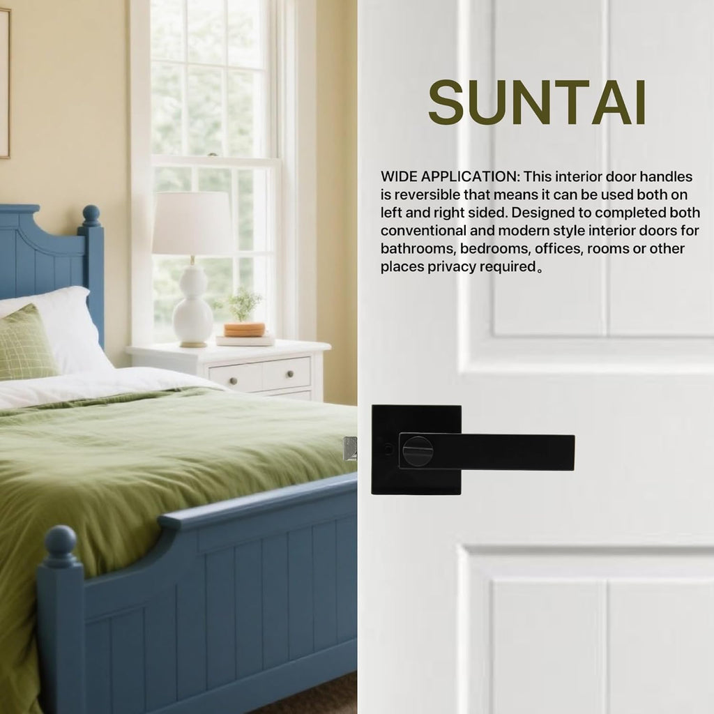 8 Pack Matte Black Door Handles Privacy Door Levers Without Key, Bed and Bath Door Locks Interior Door Knobs