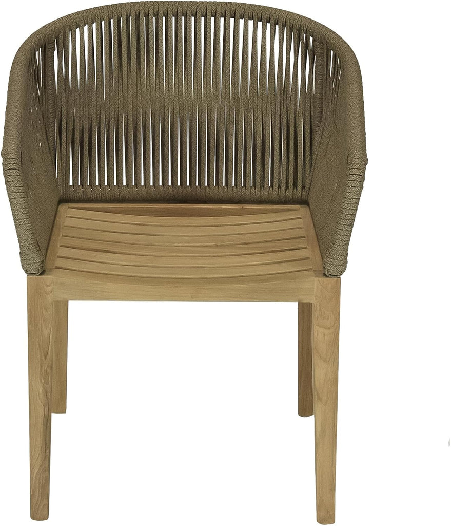Malibu Dining Chair with Arms, Rope-Wrapped Outdoor Teak Chairs, Scandinavian Style Patio Chairs, Residential and