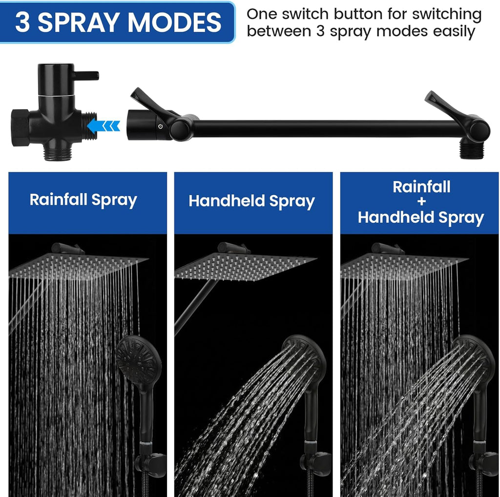 Shower Head, 8‘’ High Pressure Rainfall Shower Head/Handheld Shower Combo with 11'' Extension Arm