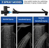 Shower Head, 8‘’ High Pressure Rainfall Shower Head/Handheld Shower Combo with 11'' Extension Arm