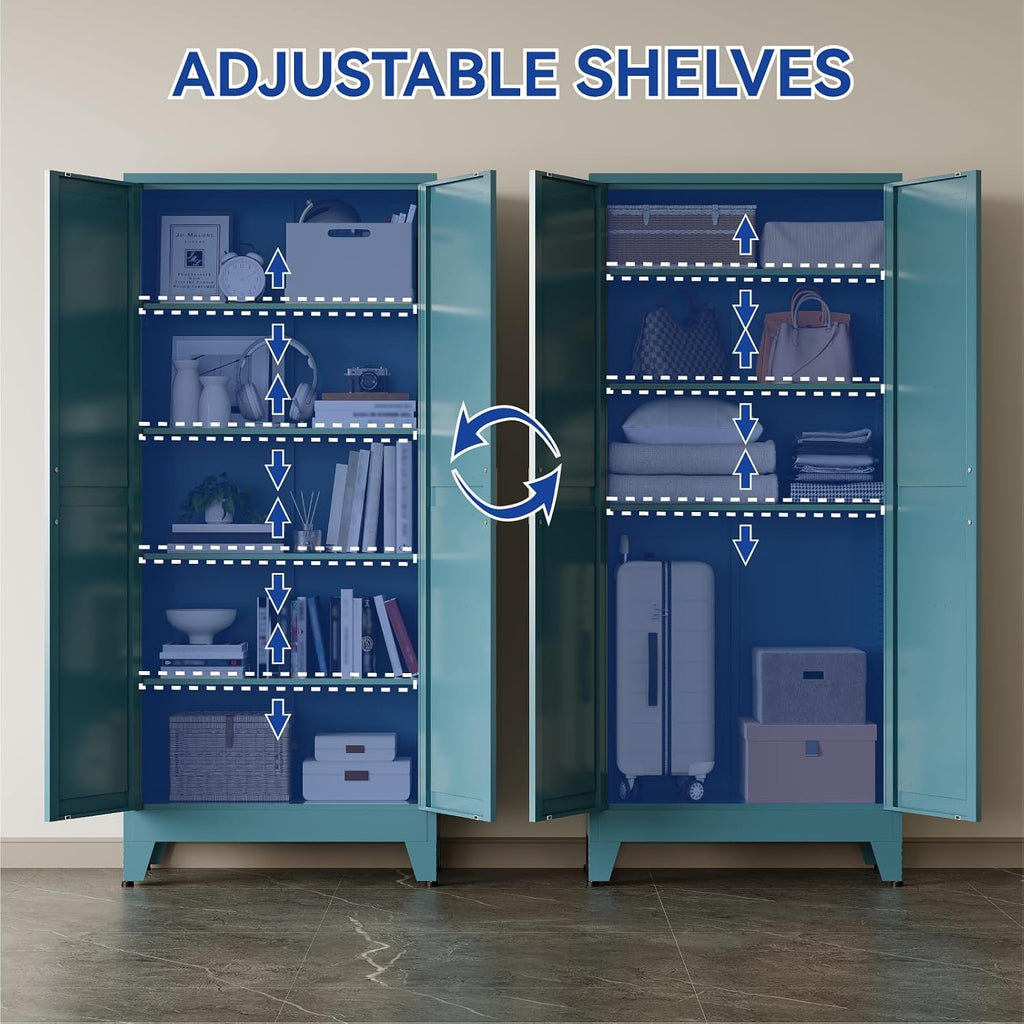 71'' Tall Metal Storage Cabinet, Farmhouse Kitchen Pantry Cabinet with Doors and 4 Adjustable Shelves, Metal Pantry
