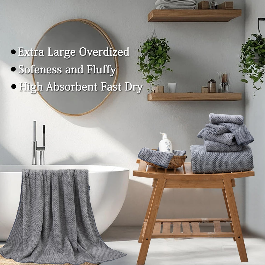 Gray Bath Towels Set 35x70 Inches - Luxury 600 GSM Oversized Bath Sheet Towel,Extra Large Microfiber - Quick