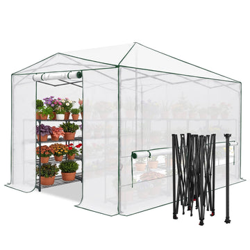 12x8 Easy Setup Pop Up Greenhouse, Support Pole, Clear/White
