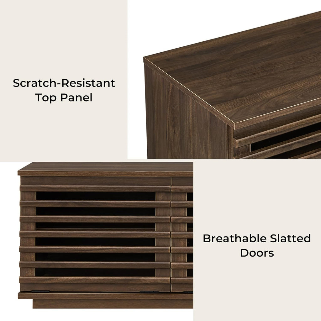 70" Modern TV Stands with LED Light for TVs Up to 75 inches, Low Profile Entertainment Center with 4 Flip-Down Door & Fluted Details, TV Media Console for Living Room, Walnut