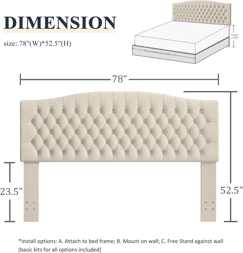 King Headboard Only, Upholstered Headboard King for Adjustable Bed Linen Tufted Wall Mounted Head Board with Solid