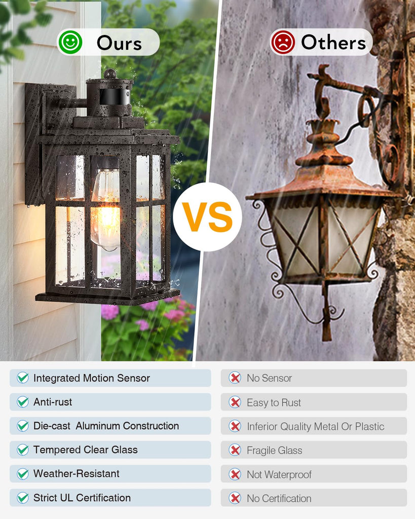 Outdoor Motion Sensor Light, 2 Pack Outside Sconce, Bronze Motion Sensor for Outside, Anti-Rust, Outdoor Light