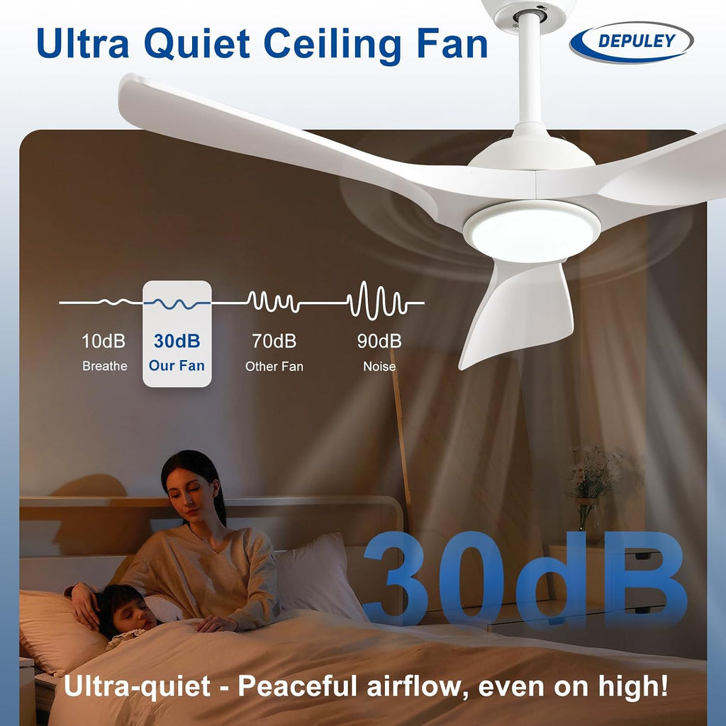 42-Inch Ceiling Fan with Light: White 3 Blade Indoor Outdoor Fans for Patios - Dimmable Ceiling Fan with Remote APP Control Ultra Quiet DC Motor Reversible 6 Speed Timer