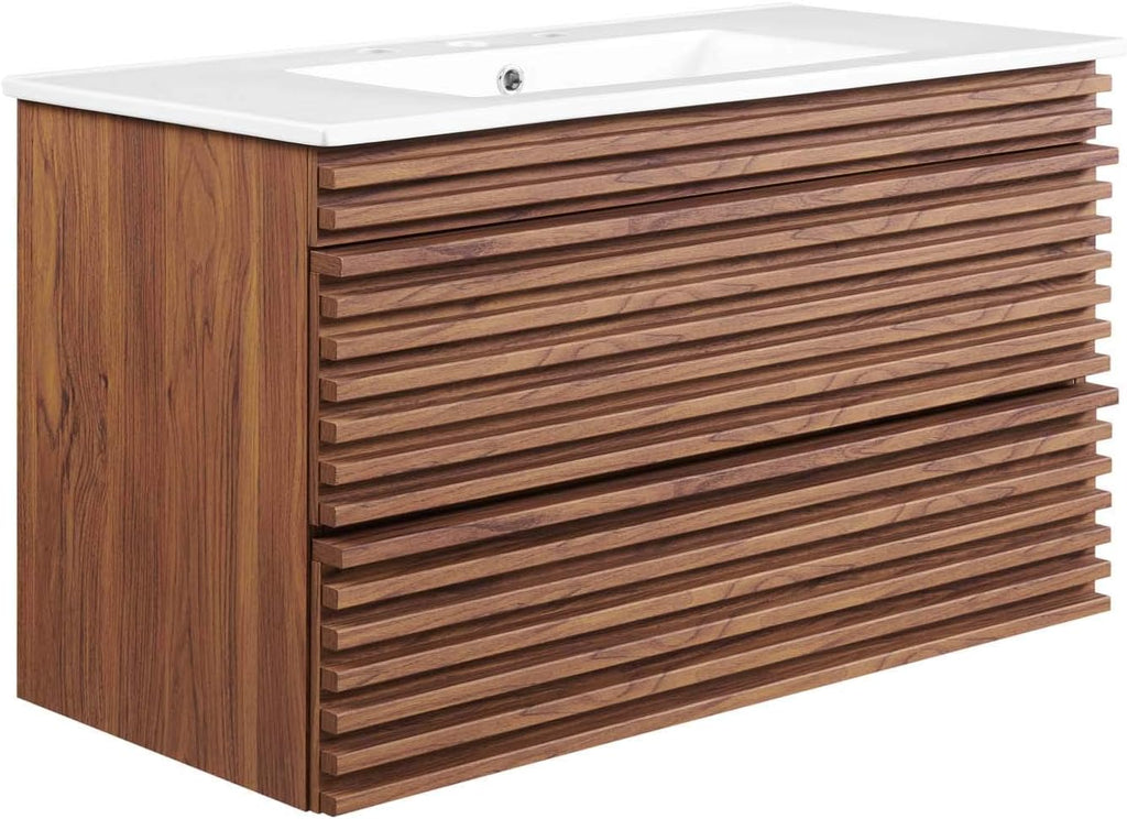 Render 36" Wall-Mount Bathroom Vanity in Walnut White