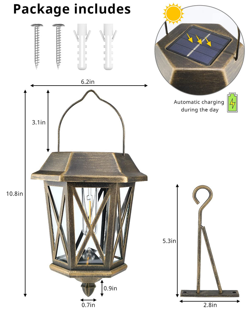 Solar Lantern Outdoor Waterproof, Metal Solar Lights Outdoor with Clear Glass, LED Solar Powered Lights Wall Mount