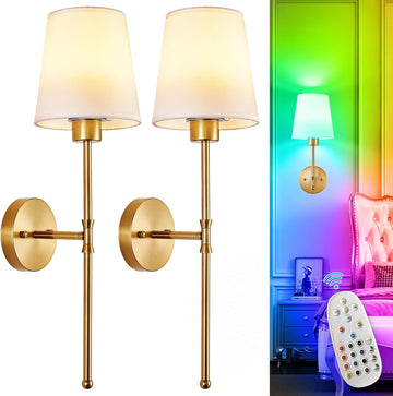 Battery Operated Wall Sconce: Set of 2 Wireless Wall Lights with 10000mAh Dimmable Bulbs and Remote for Bedroom