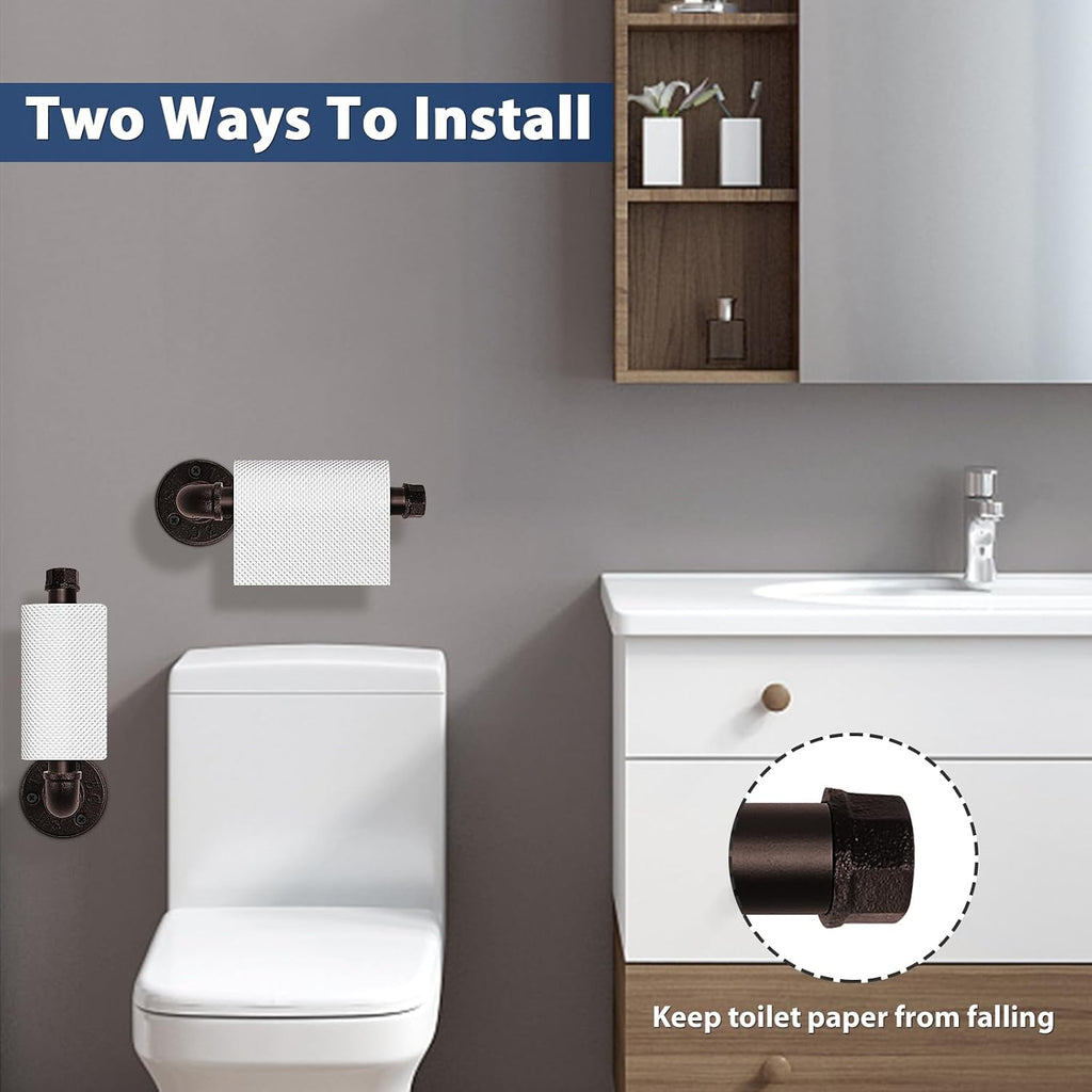 5-Pieces Industrial Pipe Bathroom Hardware Set, Include Towel Bar, Toilet Paper Holder and 3 Robe Hooks, Heavy Duty