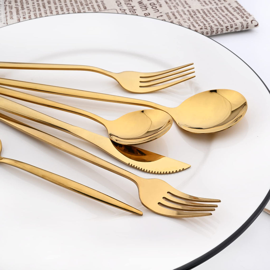 Gold 36-Pieces Silverware Flatware Mirror Polished Dinnerware, 18/0 Stainless Steel Cutlery Set Kitchen Party Hotel