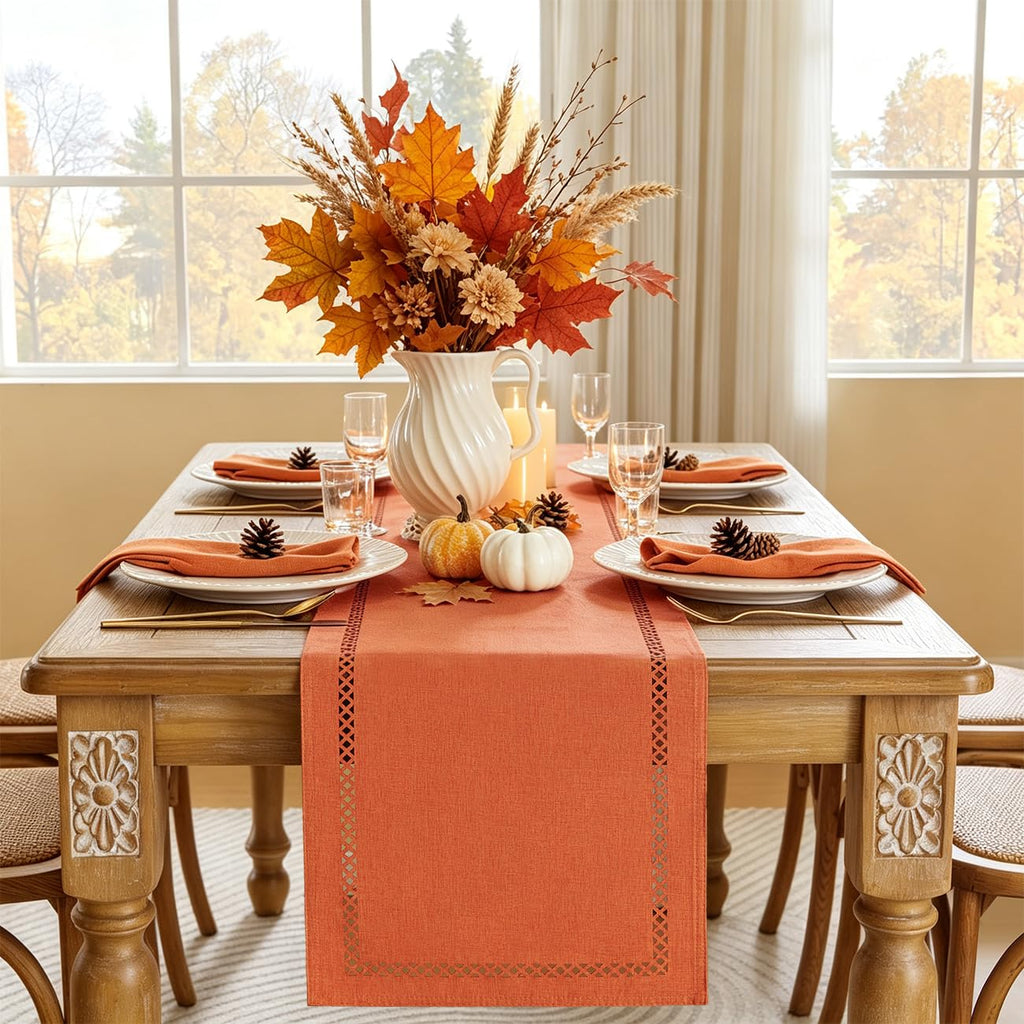 Orange Burlap Table Runner, Fall Table Runners 72 inches Long