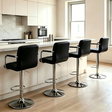 Swivel Bar Stools Set of 4, PU Leather Upholstered Bar Chairs with Back & Armrests, Adjustable Counter Height Stools