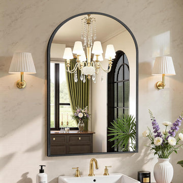 24"x36" Arch Black Bathroom Wall Mirror, Metal Frame Vanity Mirror