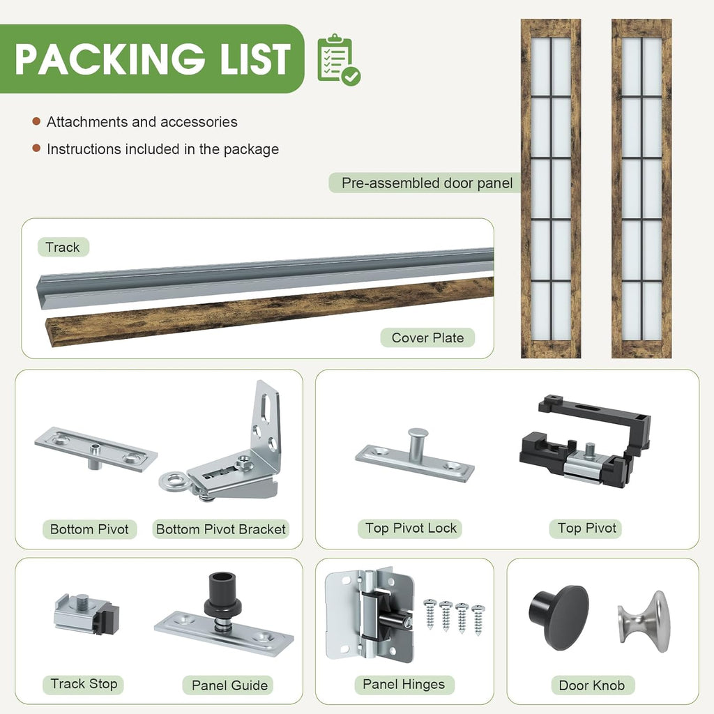 Preassembled Bifold Closet Doors for 36" X 80" Opening, Country Style,Space Saving, Tempered Frosted