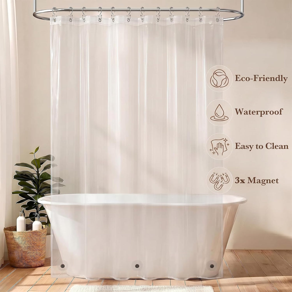 3 in 1 Linen Shower Curtain with Liner and 12 Double Glide Hooks 72 x 72 | Thick linen-poly blend, detachable