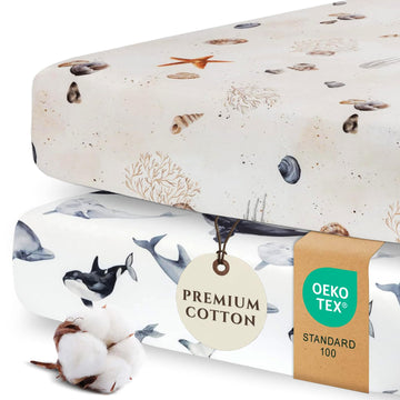 Baby Crib Sheets for Boys, Soft Cotton Blend, 2-Pack (Seaside)