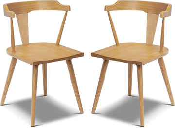 Mid Century Modern Enzo Dining Chair Solid Oak Wood Set of 2