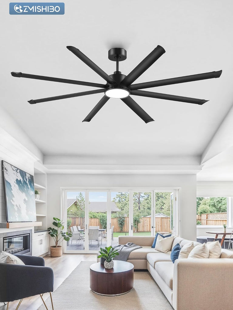 84" Ceiling Fan with LED Light and Remote - Black