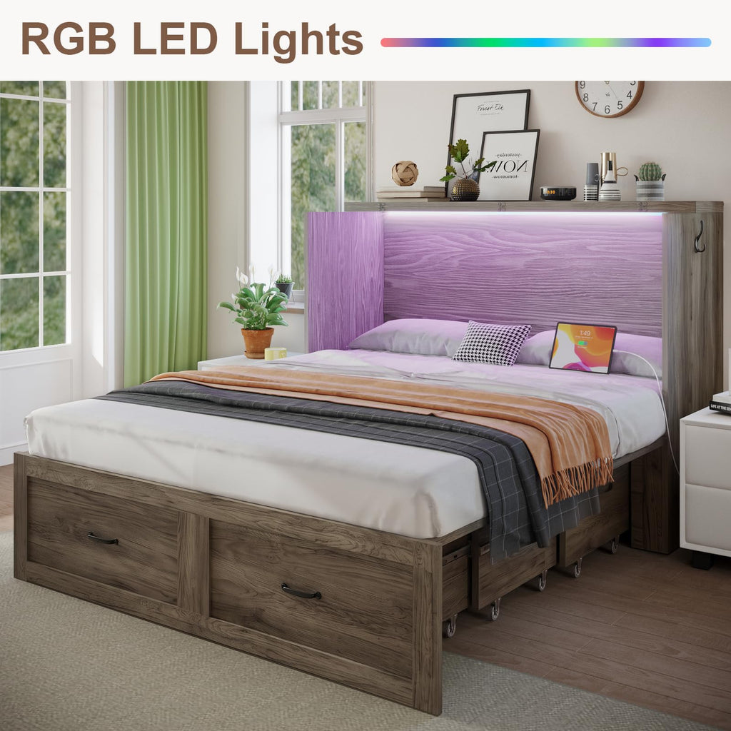 Murphy Bed with Storage & Charging Station, Murphy Cabinet Bed with Large Drawer for Guest Bedroom, Living Room