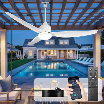 52-Inch Ceiling Fans with Lights: Outdoor White Waterproof Ceiling Fan for Patios - Plug in Gazebo Fans with Remote Control - Low Profile Outdoor Fan 3 CCT DC Motor for Pergola Porch