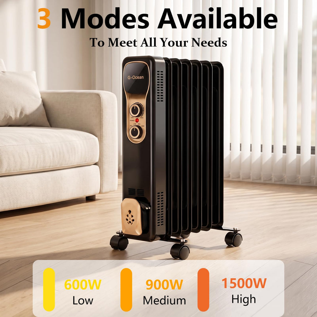 Oil Filled Radiator Heater,1500W,Manual Knob,Silent Heating