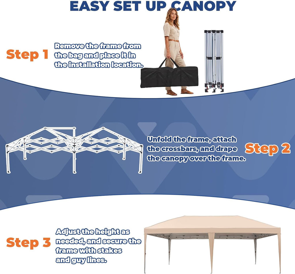 10x20 Pop up Canopy Tent, Easy up Instant Shelter Gazebo Outdoor Canopy, Waterproof Party Tent Weddings