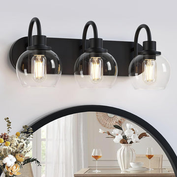 Bathroom Vanity Light,Modern 3-Light Bathroom Lighting Fixtures Over Mirror with Clear Glass Shade and Metal