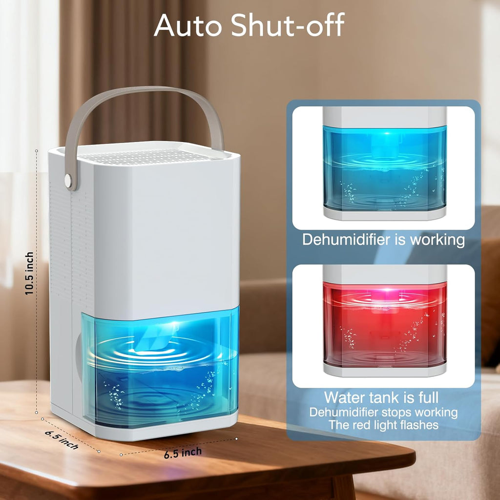 Dehumidifier Dual Core Compact Quiet for Home. Portable, Auto Shut OFF, 57OZ Water Tank. Delay