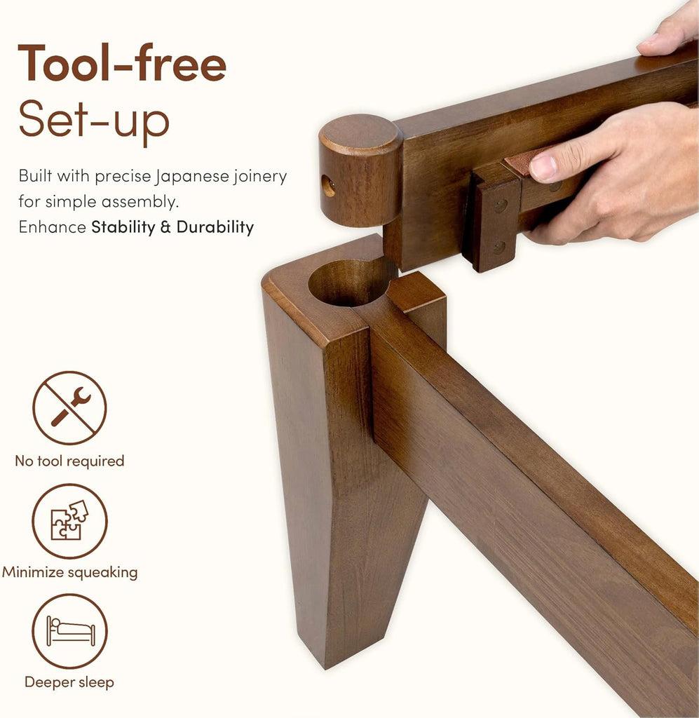 Thor Premium Solid Wood Bed Frame Queen, Japanese Joinery Bed Frame with Wood Slat Support, Platform Bed, No Box