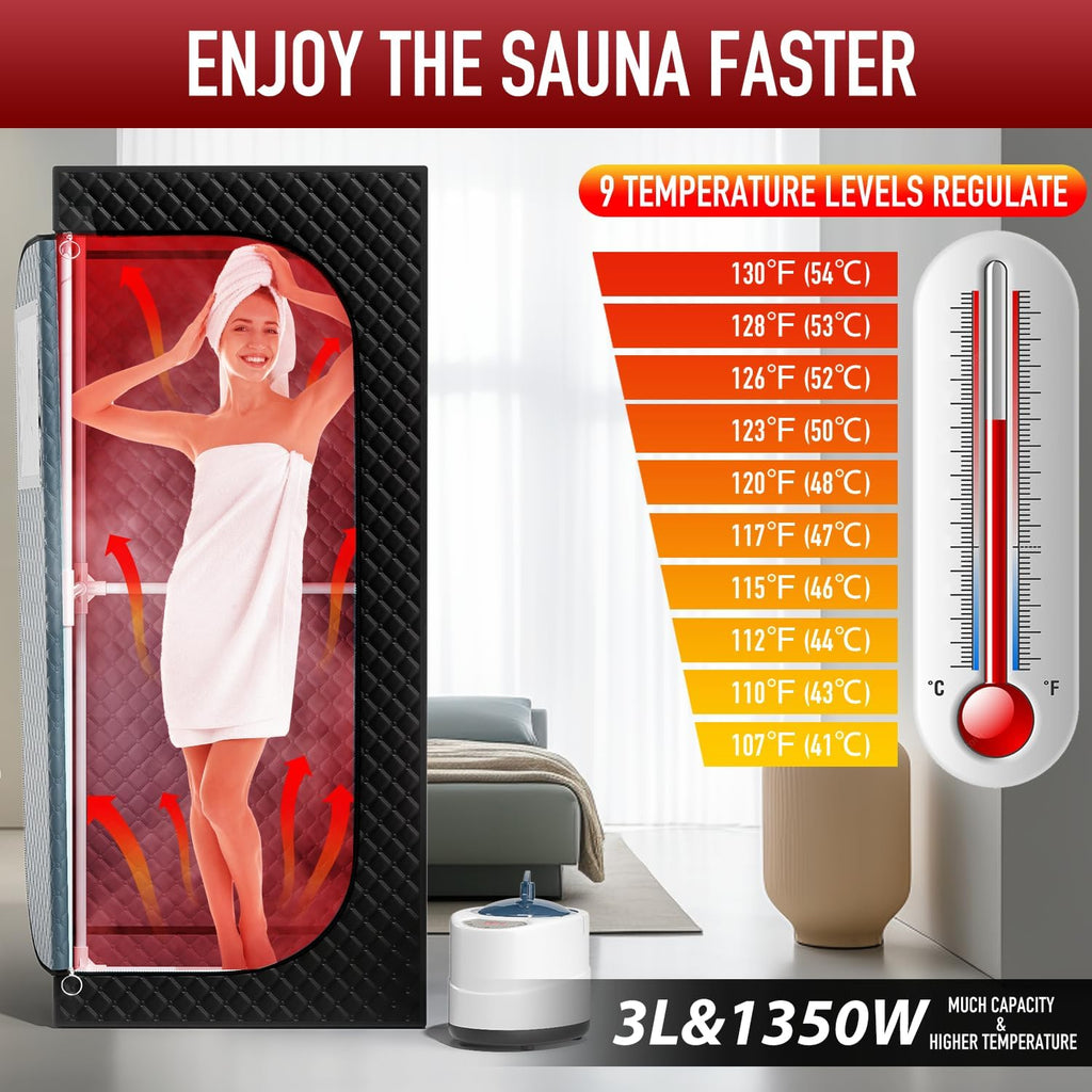 Upgraded Infrared Steam Sauna with 660nm Red Light Therapy & 850nm Infrared Light Panel, 3L 1300W Steamer