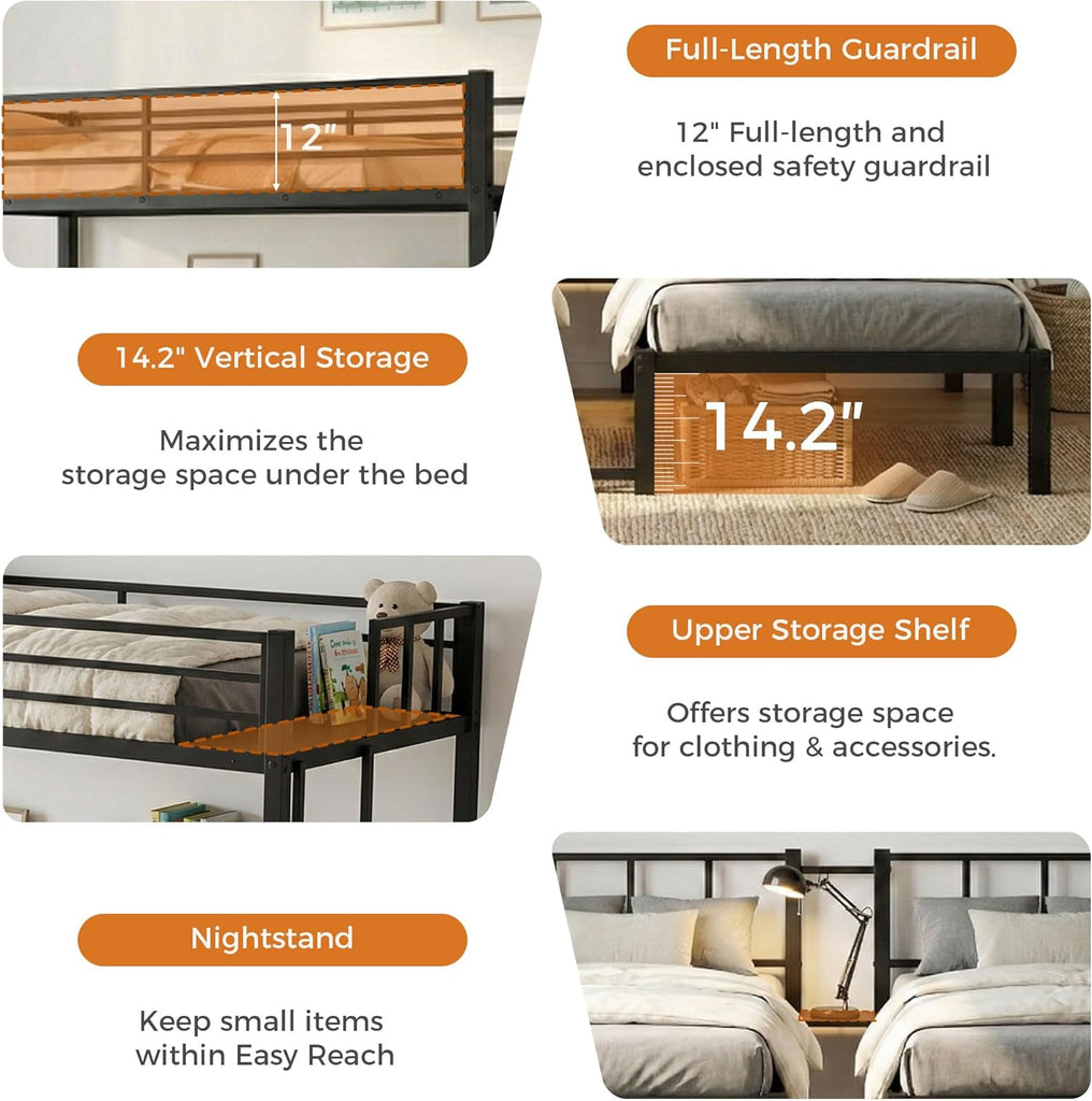Heavy Duty Triple Bunk Bed for Kids, Twin Over Twin Over Twin Bunk Bed, Metal 3 Bed Bunk Beds for Teens and Adults