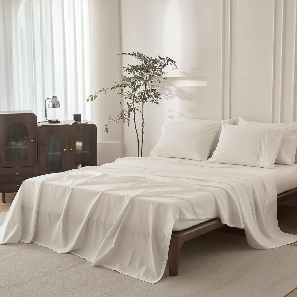 6PS Off White Bedding Sheet Set, 100% Washed Cotton