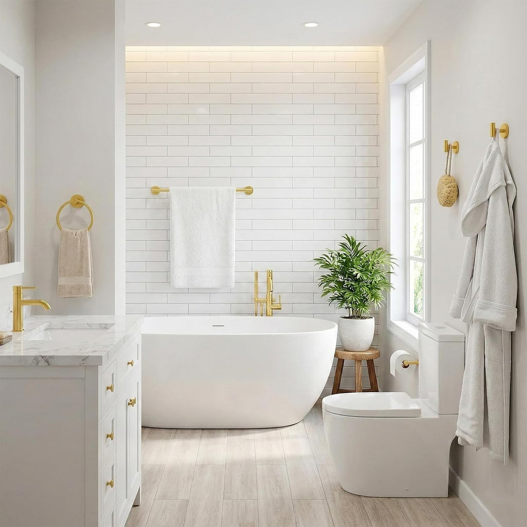 5 Piece Brushed Gold Bathroom Hardware Set, 24 Inch Bathroom Hardware Set Towel Racks , SUS304 Stainless Steel Wall
