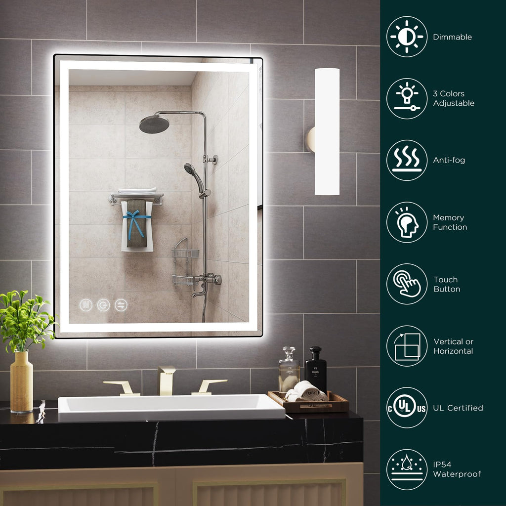 32" x 24" LED Bathroom Mirror with Lights, Memory Vanity Mirror