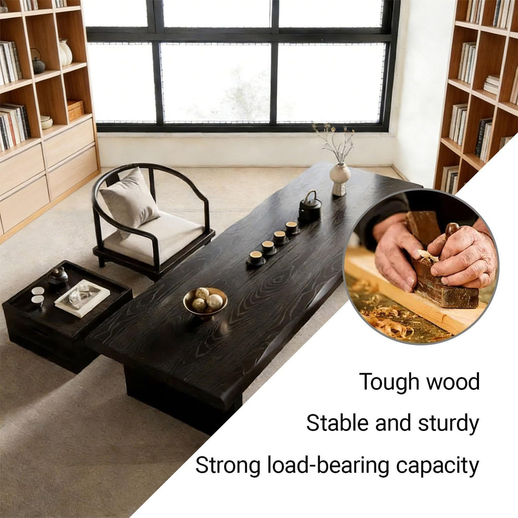 39" Solid Wood Japanese Floor Table, Low Dining Table for Floor Seating, Tatami Tea Table, Modern Chabudai Coffee